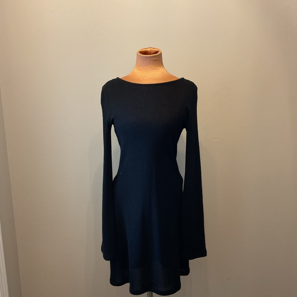 H&M Black A-Line Cocktail Dress with Bell Sleeves